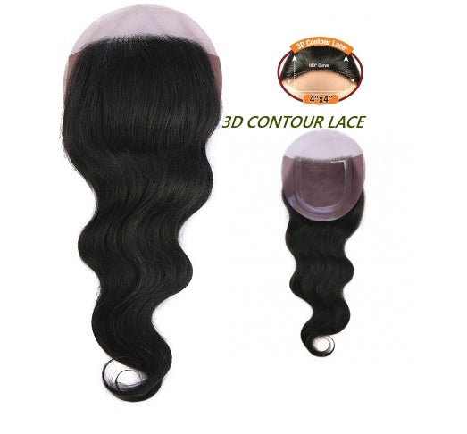 Trill Unprocessed Brazilian Virgin Human Hair 3D CONTOUR LACE 4X4 CLOSURE BODYWAVE 14 Inch Alexwigs