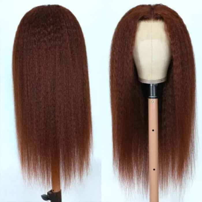 #33 Red Brown Auburn Colored Kinky Straight 13x6 HD Transparent Lace Frontal Wigs Alexwigs