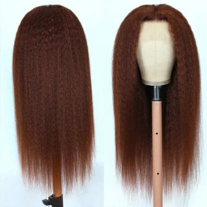 #33 Red Brown Auburn Colored Kinky Straight 13x6 HD Transparent Lace Frontal Wigs Alexwigs