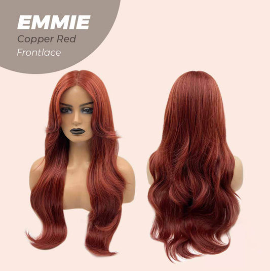 JBEXTENSION 26 Inches Curly Women Copper Red Wig Pre-Cut Frontlace Glueless Wig EMMIE COPPER RED Alexwigs