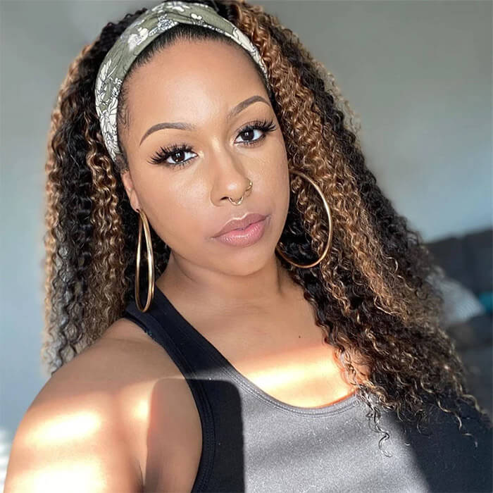 1B/27 Highlighted Curly Human Hair Headband Wig Alexwigs