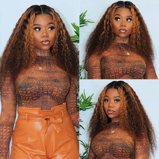 1B/30 Ombre Balayage Highlight Curly Human Hair Wigs Glueless 13x4/13x6 HD Lace Frontal Wigs Pre Plucked Alexwigs