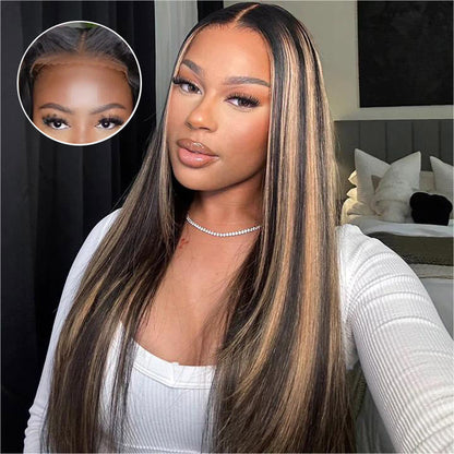 #P1B/27 Blonde Highlight 8x5Pre Cut Lace Closure Wigs Put On And Go Quick & Easy Glueless Wig Alexwigs