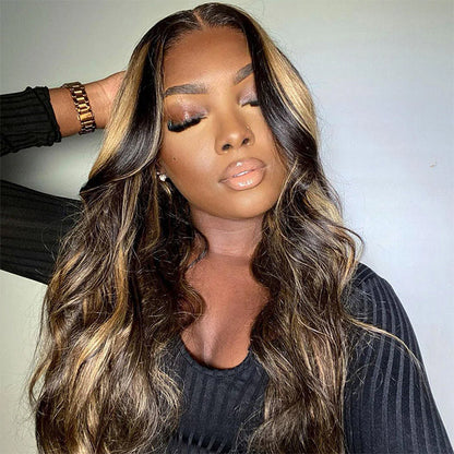 #P1B/27 Blonde Highlight 8x5Pre Cut Lace Closure Wigs Put On And Go Quick & Easy Glueless Wig Alexwigs