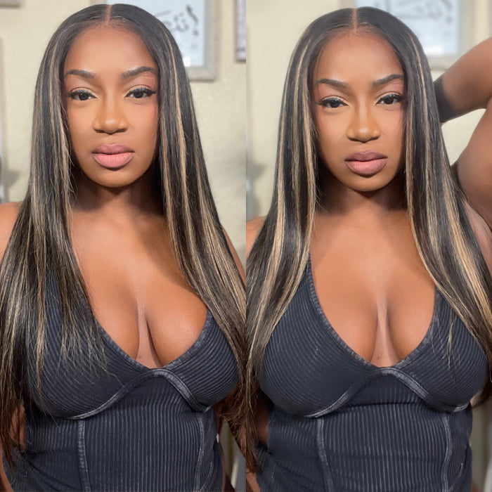 #1b/27 Blonde Highlights 4x4 HD Lace Closure Glueless Human Hair Wig Alexwigs