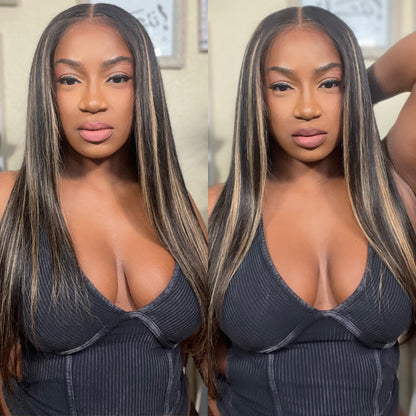 #1b/27 Blonde Highlights 4x4 HD Lace Closure Glueless Human Hair Wig Alexwigs