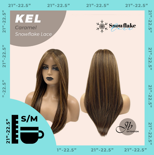 JBEXTENSION 22 Inches Caramel Pre-Cut Snowflake Lace Frontlace Glueless Wig KEL CARAMEL【PERMATEASE】【BENDY EAR TABS】S/M Alexwigs