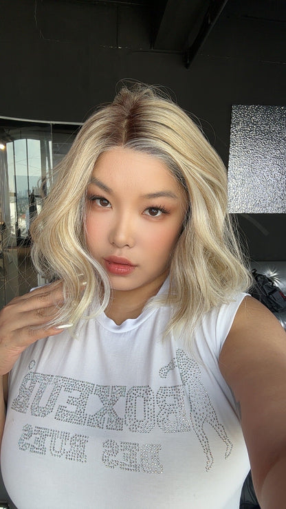 [PRE-ORDER] JBEXTENSION 12 Inches Blonde Curly Pre-Cut Side Part Snowflake Lace Frontlace Glueless Wig BARBARA【BENDY EAR TABS】 Alexwigs