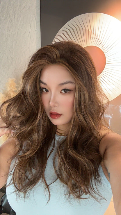 JBEXTENSION 22 Inches Long Caramel Pre-Cut Snowflake Lace Frontlace Glueless Wig TERESA LONG CARAMEL【PERMATEASE】【BENDY EAR TABS】 Alexwigs