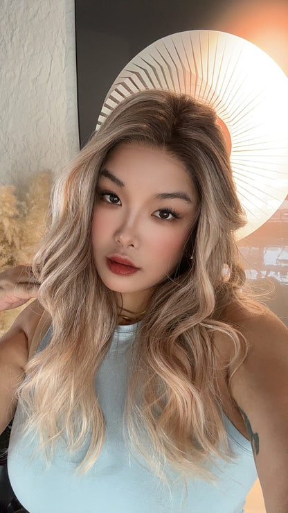 JBEXTENSION 22 Inches Long Apricot Pre-Cut Snowflake Lace Frontlace Glueless Wig TERESA LONG APRICOT【PERMATEASE】【BENDY EAR TABS】 Alexwigs