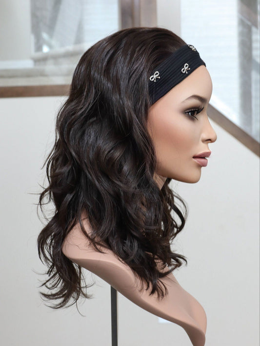 20" Darkest Brown Wavy Bandfall Active Wig (M) Alexwigs