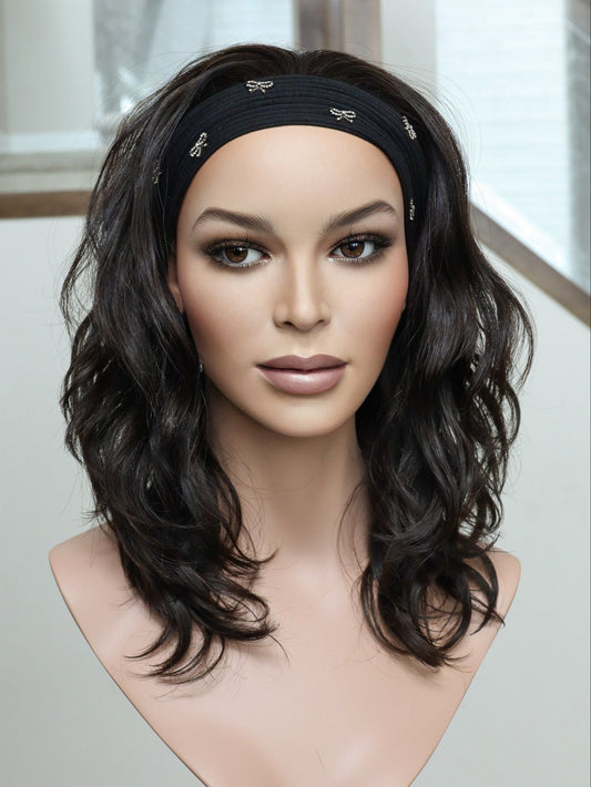 20" Darkest Brown Wavy Bandfall Active Wig (S) Alexwigs
