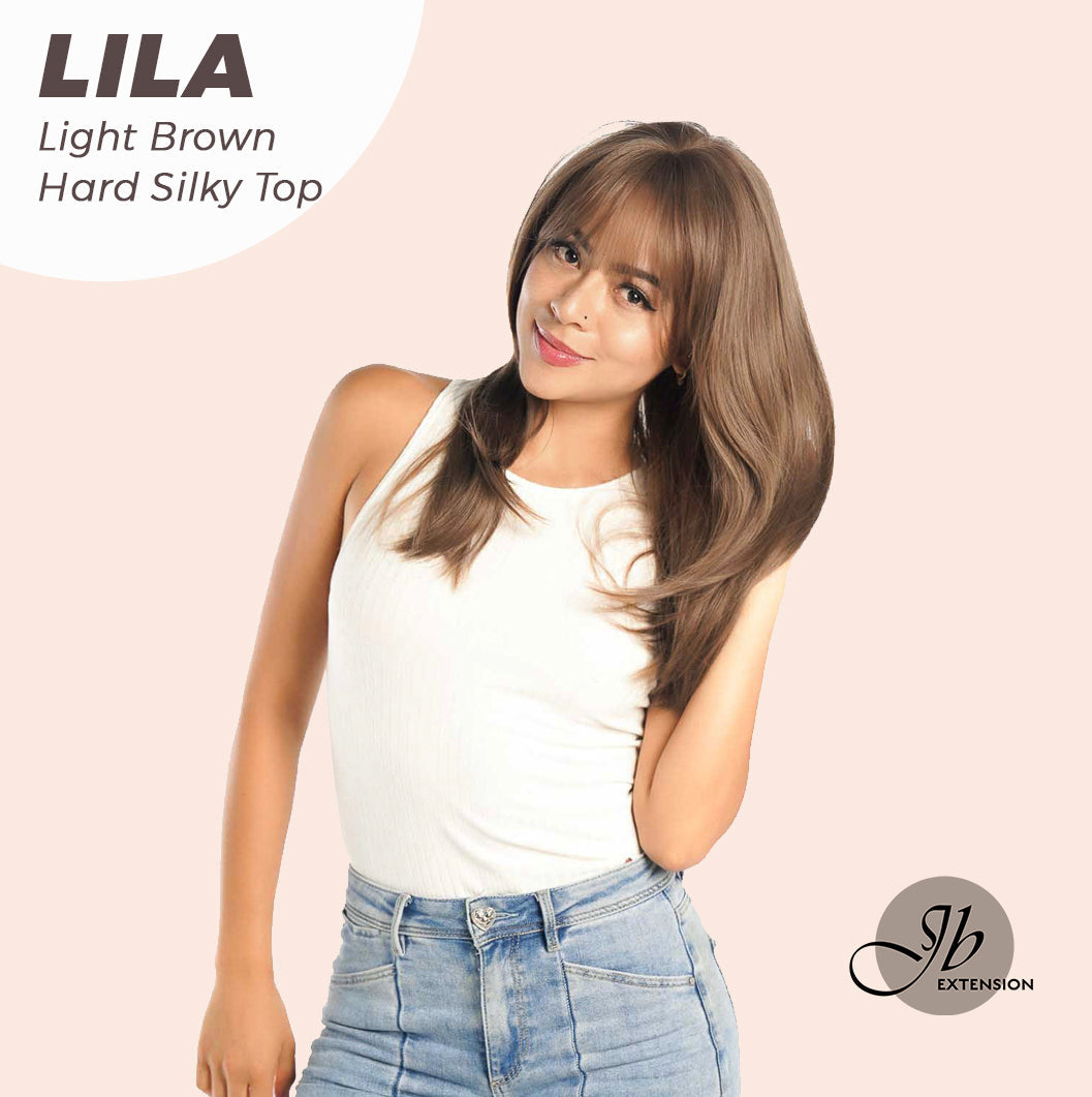 JBEXTENSION 20 Inches Scalpiana Light Brown Wolf Cut 3.5X4 Hard Silky Top Natural Scalp Effect Wig With Bangs LILA LIGHT BROWN Alexwigs