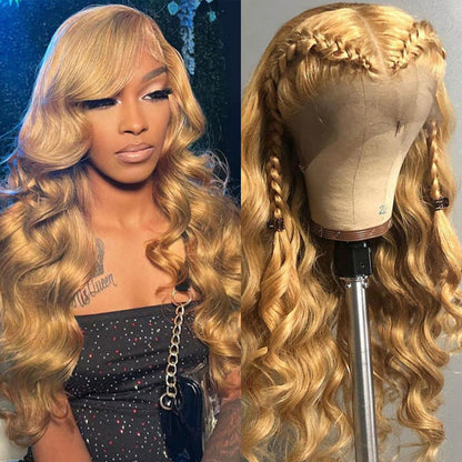 #27 Honey Blonde Color Invisible-Pull String 360 Lace Frontal Wigs Glueless HD Lace Wigs With Pre Plucked Alexwigs