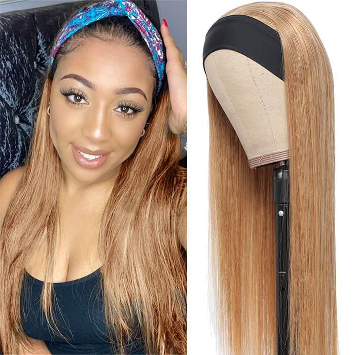 #27 Honey Blonde Headband Wigs Straight/Body Wave Human Hair Half Wigs Alexwigs