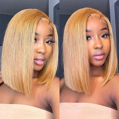 #27 Honey Blonde Short Straight Bob 13x4/4x4 Lace Wig 100% Human Virgin Hair Alexwigs