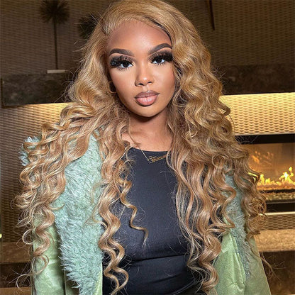 #27 Loose Deep Wave Honey Blonde Lace Front Wig Brazilian 13×4 13x6 Frontal HD Lace Wig Alexwigs
