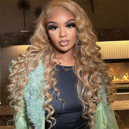 #27 Loose Deep Wave Honey Blonde Lace Front Wig Brazilian 13×4 13x6 Frontal HD Lace Wig Alexwigs