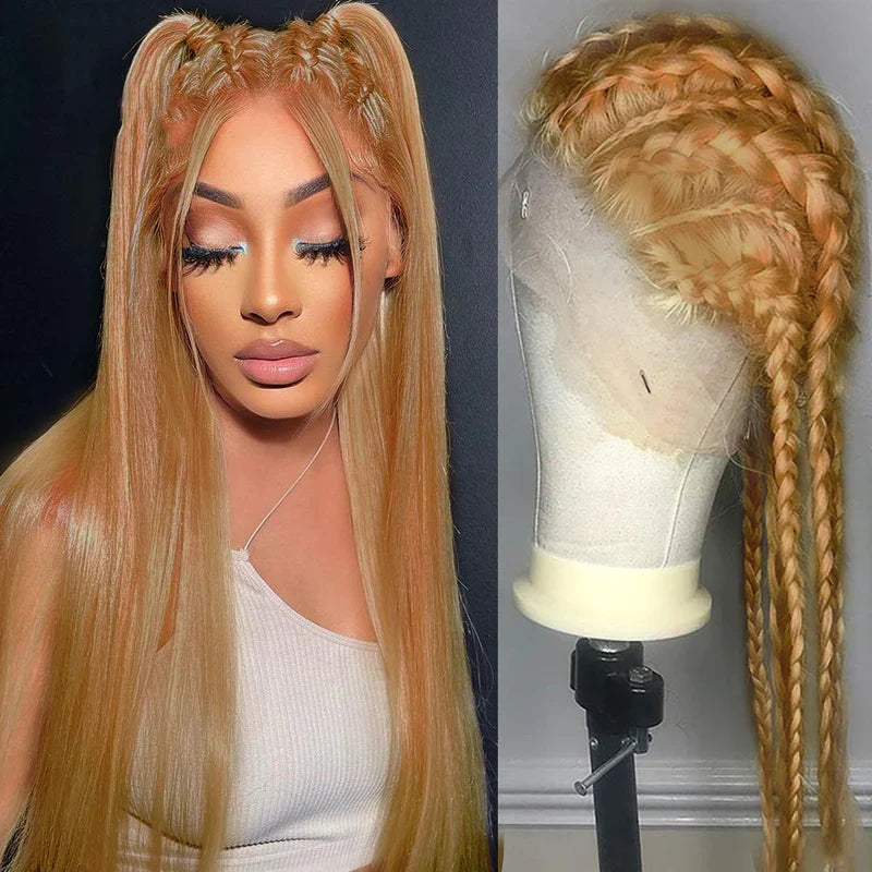 #27 Honey Blonde Color Invisible-Pull String 360 Lace Frontal Wigs Glueless HD Lace Wigs With Pre Plucked Alexwigs