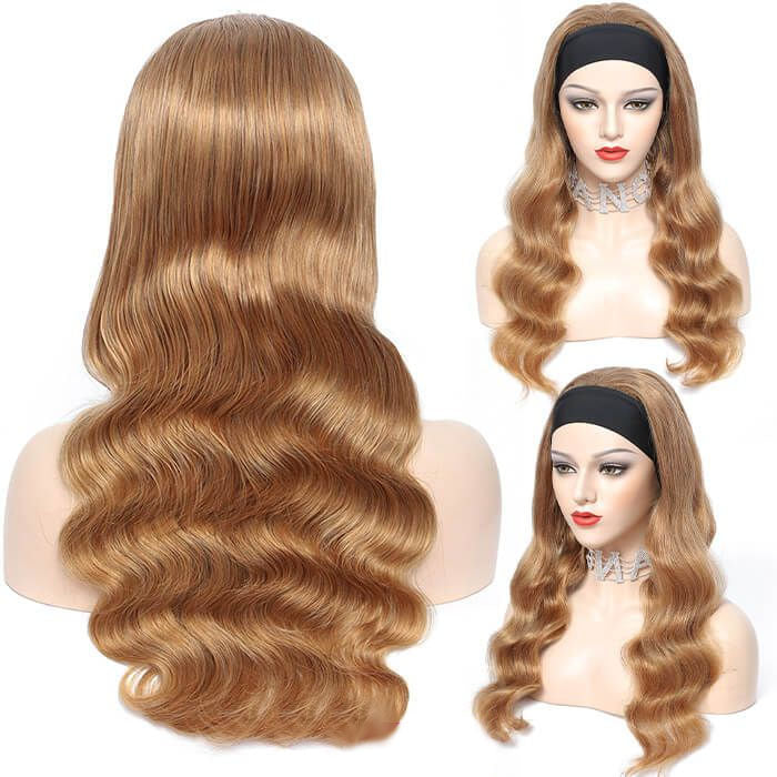 #27 Honey Blonde Headband Wigs Straight/Body Wave Human Hair Half Wigs Alexwigs
