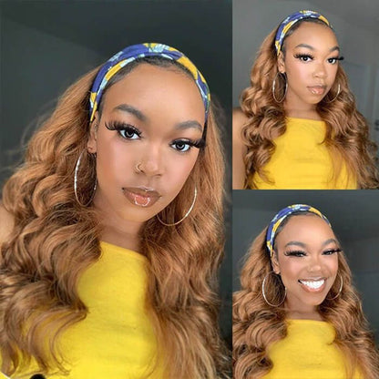 #27 Honey Blonde Headband Wigs Straight/Body Wave Human Hair Half Wigs Alexwigs