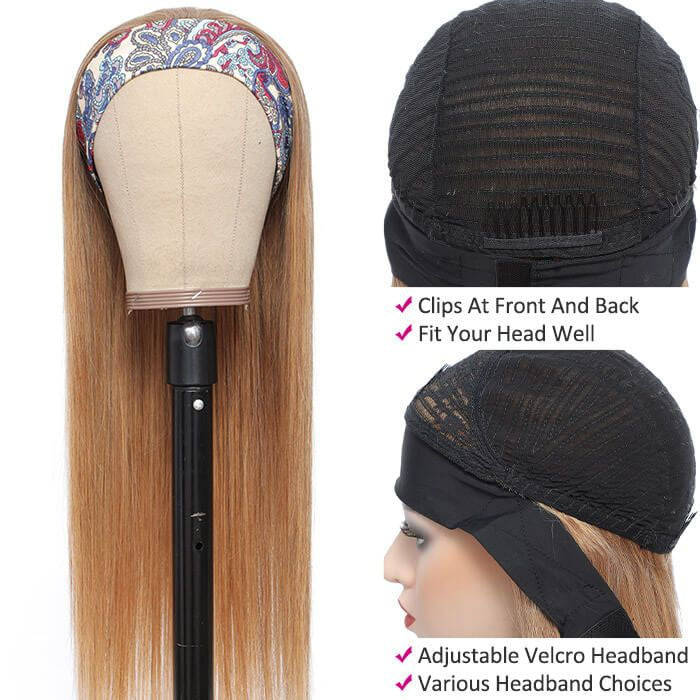 #27 Honey Blonde Headband Wigs Straight/Body Wave Human Hair Half Wigs Alexwigs