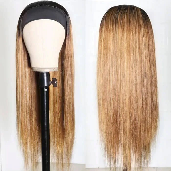 #27 Honey Blonde Headband Wigs Straight/Body Wave Human Hair Half Wigs Alexwigs