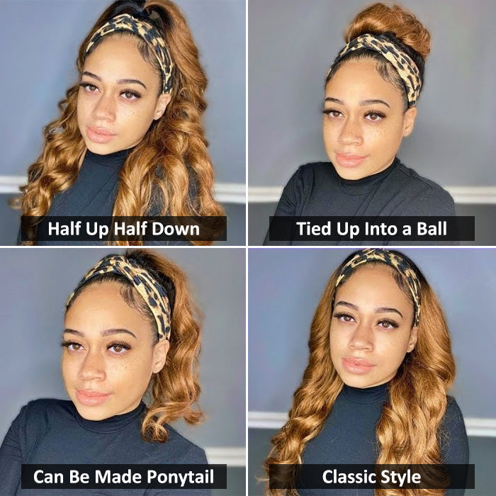 #27 Honey Blonde Headband Wigs Straight/Body Wave Human Hair Half Wigs Alexwigs