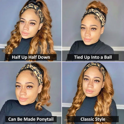 #27 Honey Blonde Headband Wigs Straight/Body Wave Human Hair Half Wigs Alexwigs