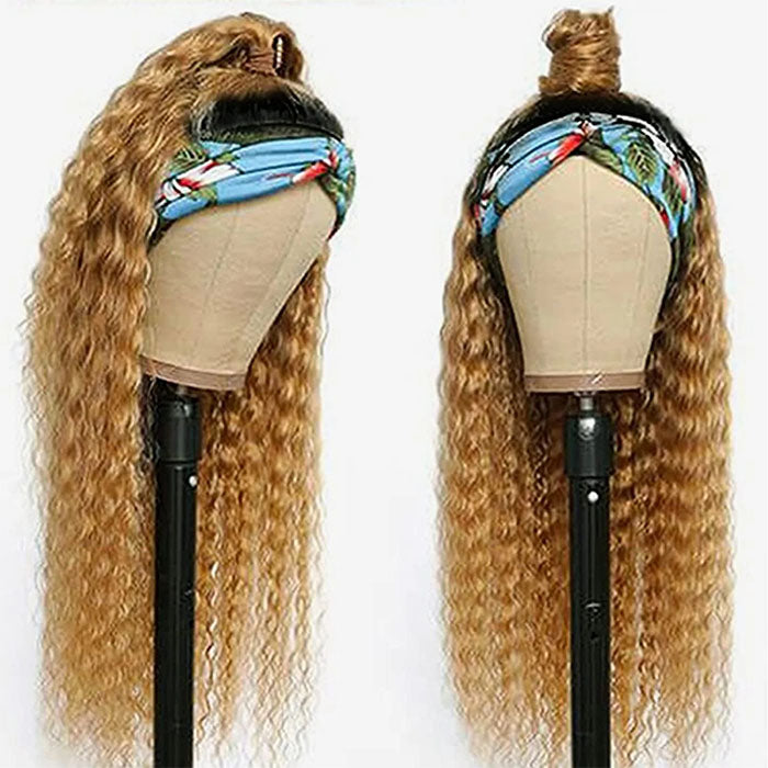 #27 Honey Blonde Headband Wigs Deep Wave Virgin Human Hair Alexwigs