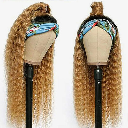#27 Honey Blonde Headband Wigs Deep Wave Virgin Human Hair Alexwigs