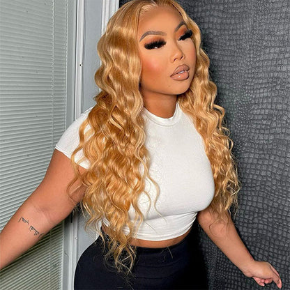 #27 Loose Deep Wave Honey Blonde Lace Front Wig Brazilian 13×4 13x6 Frontal HD Lace Wig Alexwigs