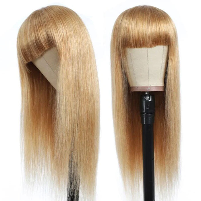 #27 Honey Blonde Human Hair Wigs with Bangs 13x4 HD Lace Wig/Full Machine Made Wig With Bangs Alexwigs