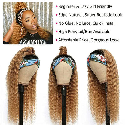 #27 Honey Blonde Headband Wigs Deep Wave Virgin Human Hair Alexwigs