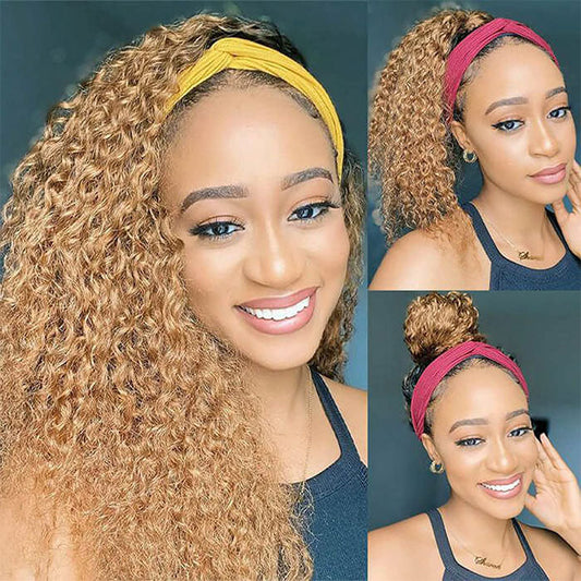 #27 Honey Blonde Headband Wigs Deep Wave Virgin Human Hair Alexwigs