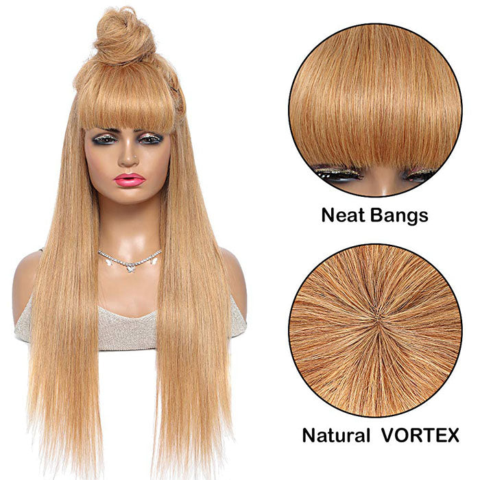 #27 Honey Blonde Human Hair Wigs with Bangs 13x4 HD Lace Wig/Full Machine Made Wig With Bangs Alexwigs