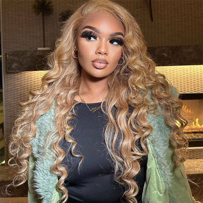 #27 Loose Deep Wave Honey Blonde Lace Front Wig Brazilian 13×4 13x6 Frontal HD Lace Wig Alexwigs