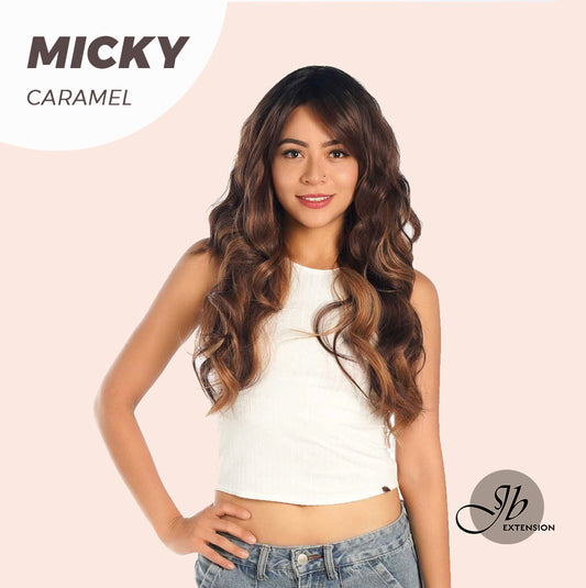 JBEXTENSION 26 Inches Caramel Body Wave With Dark Root Wig With Bangs MICKY CARAMEL Alexwigs