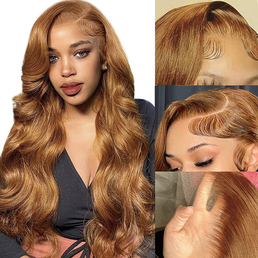 #30 Light Auburn Brown Wigs Straight & Body Wave Colored Human Hair Wigs 13*4 HD Lace Wigs Alexwigs