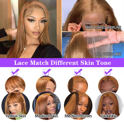 #30 Light Auburn Brown Wigs Straight & Body Wave Colored Human Hair Wigs 13*4 HD Lace Wigs Alexwigs