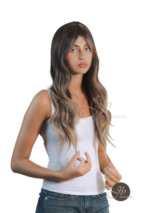 JBEXTENSION 25 Inches Balayage With Dark Root Curly Wig With Bangs DELLA Alexwigs