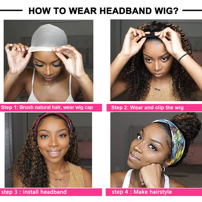 #4/30 Color Highlights Curly Hair Headband Wigs Human Hair Alexwigs