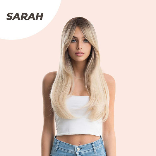 JBEXTENSION 22 Inches Nature Straight Ombre Blonde With Dark Root Wig With Bangs SARAH Alexwigs