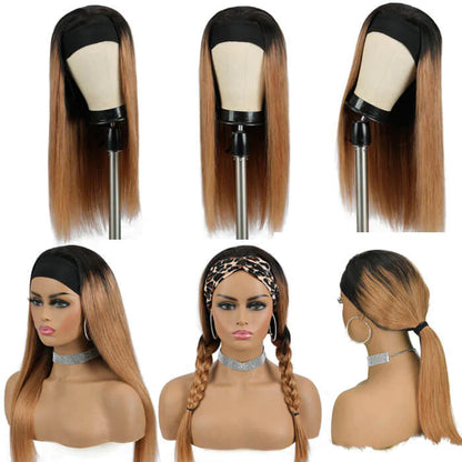 #30 Chestnut Brown Headband Wigs Straight/Body Wave Human Hair Half Wigs with Various Headbands Alexwigs