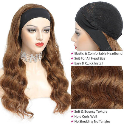 #30 Chestnut Brown Headband Wigs Straight/Body Wave Human Hair Half Wigs with Various Headbands Alexwigs
