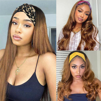 #30 Chestnut Brown Headband Wigs Straight/Body Wave Human Hair Half Wigs with Various Headbands Alexwigs