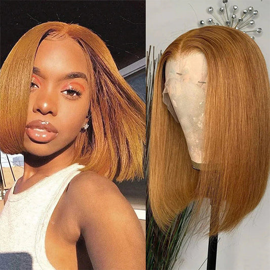 #30 Light Brown Short Straight Bob 13x4/4x4 Lace Wig 100% Human Virgin Hair Alexwigs