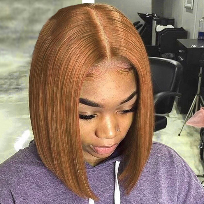 #30 Light Brown Short Straight Bob 13x4/4x4 Lace Wig 100% Human Virgin Hair Alexwigs
