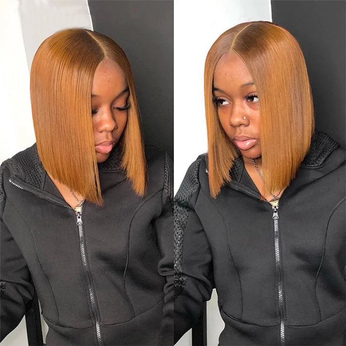 #30 Light Brown Short Straight Bob 13x4/4x4 Lace Wig 100% Human Virgin Hair Alexwigs