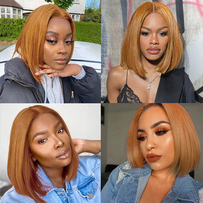 #30 Light Brown Short Straight Bob 13x4/4x4 Lace Wig 100% Human Virgin Hair Alexwigs